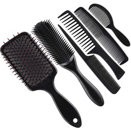 SIQUK 6 Pcs Hair Brush Comb Set Paddle Brush Detangle Hair Brush and Black Combs for Men and Women Wet, Dry, Curly and Straight Hair