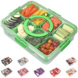 KEYVOZ Snackle Box Container with Lid- Travel Charcuterie Box with Handle - Organizer for Candy, Fruit, Nuts, Veggies, Snacks, Beach Essentials, Portable Lunch Box (Green, Large)