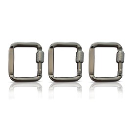 Holesto® Square Carabiner 3-Piece Set - Mini Carabiner - Keychain Carabiner - Screw Lock Carabiner - Small Carabiner Hook - Black Carabiner - Carabiner Set - Carabiner Clip (Silver 5x4.5 cm)