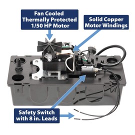 Superior Pump 97154, 65 GPH 1/50 HP Automatic Condensate Pump with Safety Switch and 20 Ft. Tubing for HVAC, Dehumidifier, Furnace, Air Conditioner, Max Head 18 ft, Black