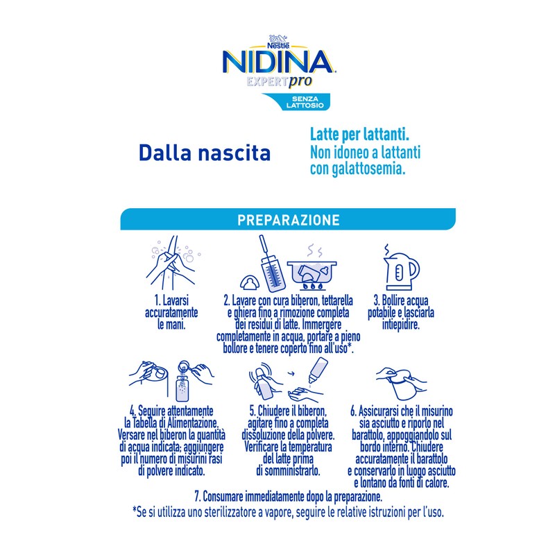 NIDINA EXPERT Pro Senza Lattosio Latte per Lattanti Polvere, Latta