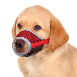 Dog Muzzle, Soft Muzzles for Small Medium Large Dogs, Mouth Cover to Prevent Biting, Chewing, Puppy Mouth Guard with Air Mesh, Allows Panting Drinking (XL-(Snout Cir:8¾"-11"), Red)