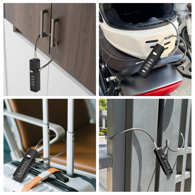 Combination Cable Lock - 3 Retractable Locks (11.8", 23.6", 47.2")