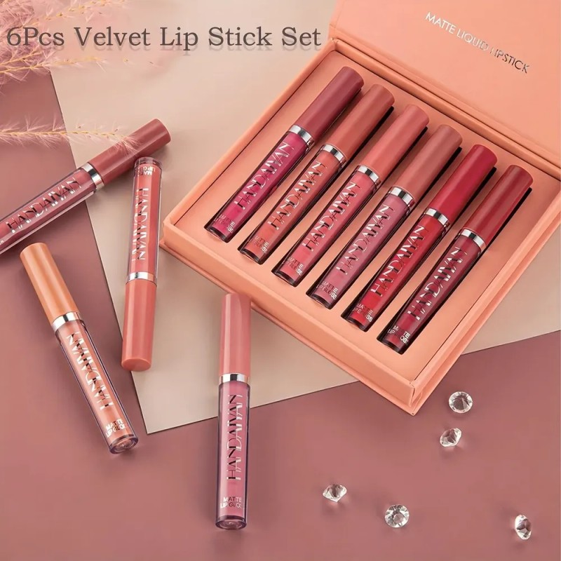 Set 6 Labiales Líquidos Mate Handaiyan Light Coral Verde Oscuro