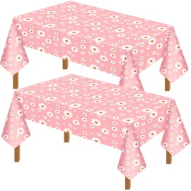 Daisy Table Cloth Daisy Party Decorations Disposable Daisy Tablecloth Groovy Party Decorations 108 x 54 Inches Rectangle Table Covers for Daisy Birthday Party Decorations Baby Shower Pink(2 Pieces)
