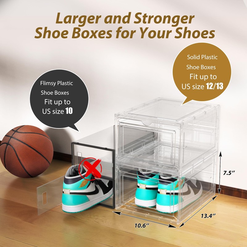 12 Pack Large Shoe Organizer Storage Boxes for Closet, Modular