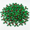 Christmas Holly Decorations, 3cm Green Holly Leaf, Red Berry