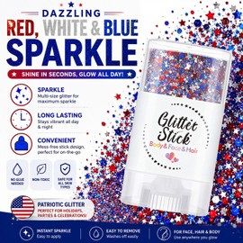 2Pcs Glitter Stick, Red White and Blue Glitter Stick, Rave Accessories
