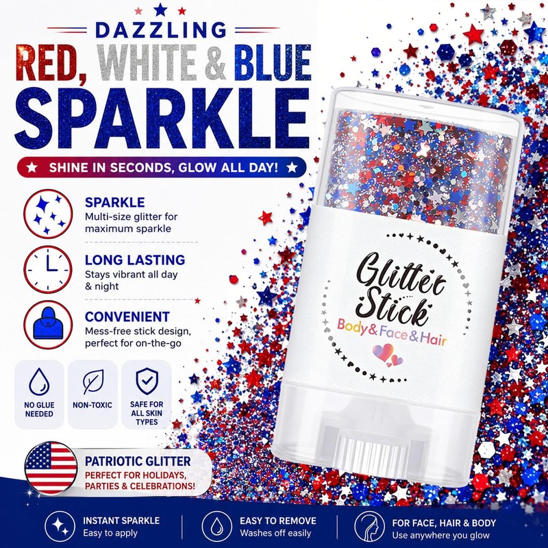 2Pcs Glitter Stick, Red White and Blue Glitter Stick, Rave