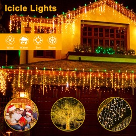 TOFU Icicle Outdoor Christmas Lights - 400LEDs 10m Christmas Decorations Fairy Lights with 8 Lighting Modes/Xmas Mains Powered Waterproof String Lights for Garden Patio Eave Roof Wall (Warm White)