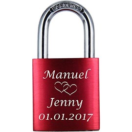 LoveGoals Engraved Love Padlock, Ideal Gift for Lovers and Couples, High-Quality Gift Packaging, Padlock with 2 Keys, Anodised Surface, Design M005 Customisable