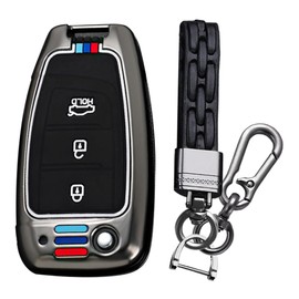 KUNIO Flip Key Case Fits Hyundai 3 Buttons Metal Housing, A Black