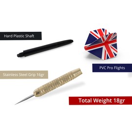 Stagecaptain Steel Dart Set for Sisal, Paper and Cork Dartboards - Set of 3 Darts and 12 Flights in Classic Designs such as Germany, UK, USA, Checkered Flag