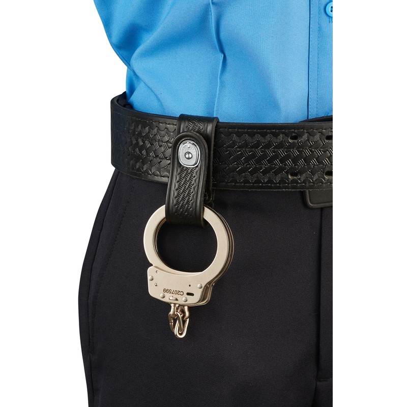 JAY-PEE Tactical Basketweave Leather Handcuff Strap Holder with Chrome Safety