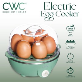 COOK WITH COLOR 350W Electric Double Layer Egg Cooker - Egg Boiler for Hard Boiled, Soft Boiled, and Omelettes, 6.1x6.1x5.5, Dark Sage