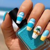 24 Pcs Summer Press on Nails Medium Coffin Square,LINMEIZAI Blue