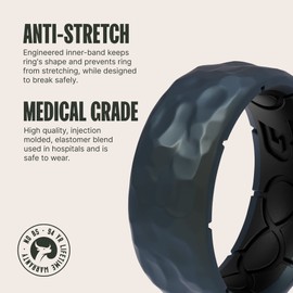 Groove Life Zeus Hammered Deep Cobalt Silicone Ring Breathable Rubber Wedding Rings for Men, Lifetime Coverage, Unique Design, Comfort Fit Ring - Size 11