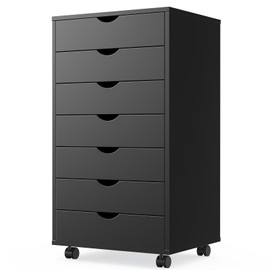 Whitmor 7-Drawer Wood Dresser with Wheels, Mobile Storage Cabinet for Home Office, Rolling Chest Organizer for Bedroom, Closet, Under Desk or Room Organization, Wooden Furniture Cabinet, Black