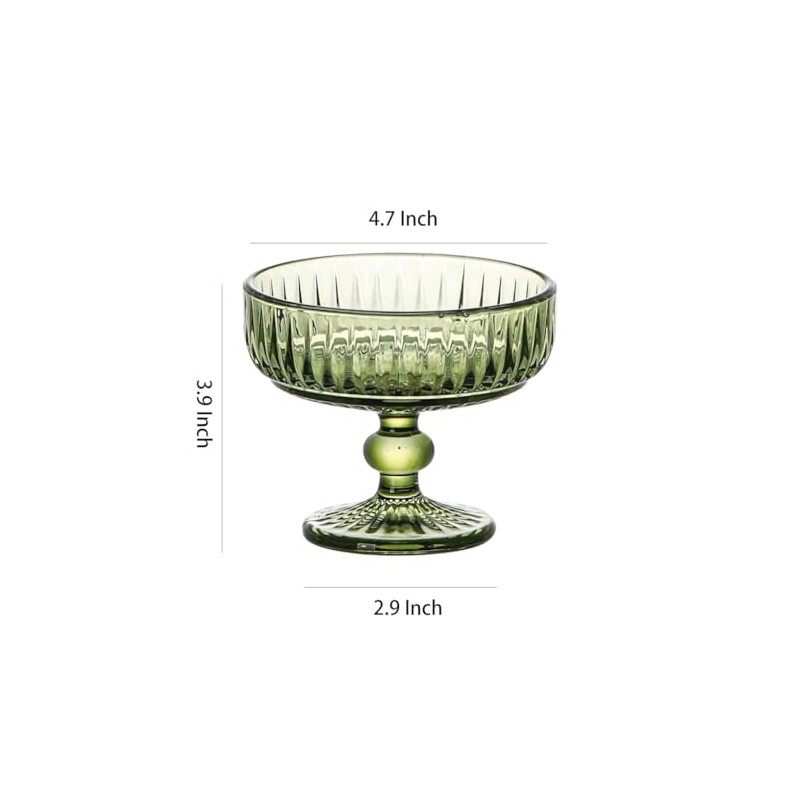 WAIT FLY Vintage Embossed Stripe Glass Dessert Bowl, Footed Trifle