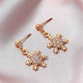 Zeshimb Boho Snowflake Dangle Drop Earring Crysal Snowflake Stud Earrings Rhinestone Winter Snowflake Earrings Gold Christmas Snowflake Earrings Jewelry for Women and Girls