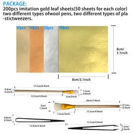 200 Pcs Imitation Gold Leaf Sheet Kit Multipurpose Gold Leaf Papers,with 2 Wool Pens and 2 Plastic Tweezers for Art,Craft Proejcts, Home Improvement, Nail Art(K Gold,Rose Gold,Champagne Gold,Silver)