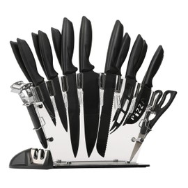 Professional Black Kitchen Knife Set, Chef Knife Set & Steak Knives - Razor-Sharp High Carbon Stainless Steel Knives with Ergonomic Handles (20 Pcs)