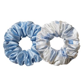 LILYSILK Silk Hair Scrunchies Frizz Breakage Prevention Elastic 100% Mulberry Silk Hair Ties Ponytail Holders, 2PC Blue Print and Ice Blue