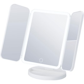 Cogit Magnifier Tabletop Mirror 2x and 3x Magnifier, Change Angle to Your Favorite Shape, Dimmable, 3 Types of Lighting to Choose from, USB Powered, Rotatable LED Three-Sided Mirror