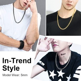 ChainsHouse Cuban Chain Made of 316L Stainless Steel Women's Men's Jewellery 5/9/12/15 mm Wide Curb Chain in Three Colours (Silver/Black/Gold) Selectable Size (36 cm-76 cm), Stainless Steel