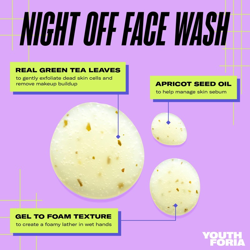 Youthforia Night Off Face Wash, Gentle Cleanser for Soft, Clear