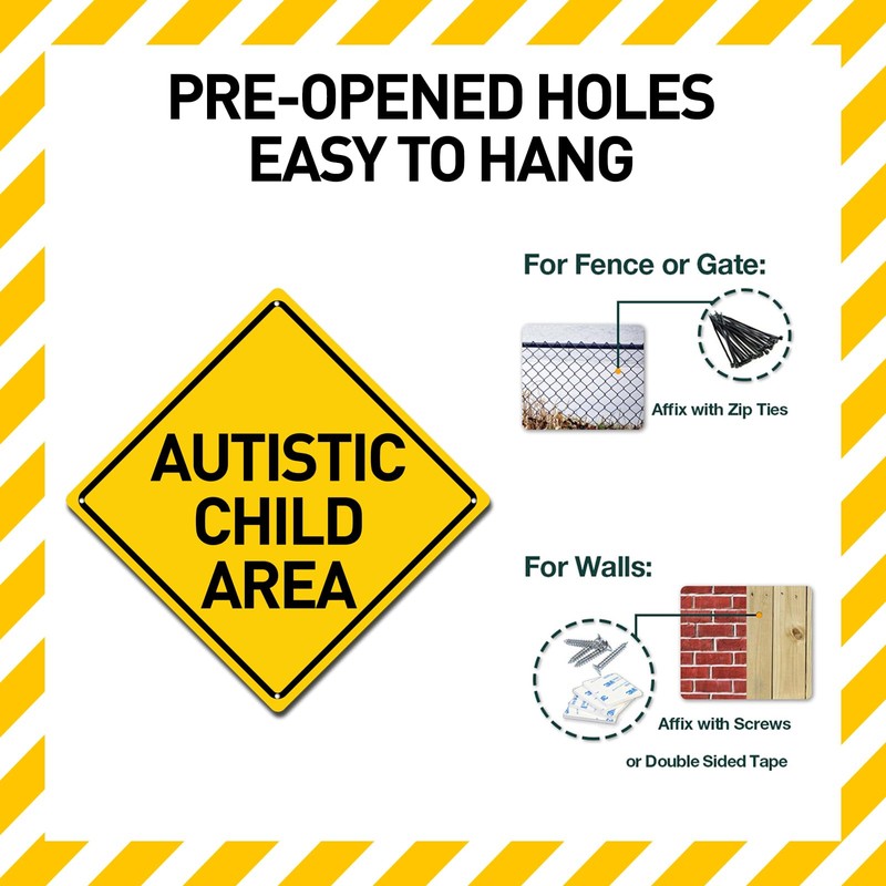 BTHUKO Autistic Child Area Heavy Duty Aluminum Warning Sign 12"