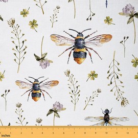 Erosebridal Bee Fabric by The Yard,Farmhouse Honeybee Upholstery Fabric,Watercolor Upholstery and Home Accents,Garden Flower Leaf DIY Waterproof Fabric for Quilting,2 Yards,Yellow Green