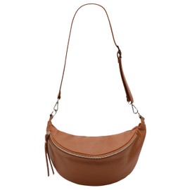 SH Leder Greta G747 Genuine Leather Women's Unisex Chest Bag for Festival Travel Medium Waist Bag Crossbody Bag Adjustable Shoulder Strap Women Leather Bag 37 x 21 cm, Dark Cognac, Crossbody Bag