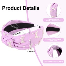 Uintoon Purple Headband Bow Pearl Knotted Headbands for Women Girls Cute Fashion Wide Headbands for Women Non Slip Hairbands Head Bands for Women's Hair Bow Hair Accessories
