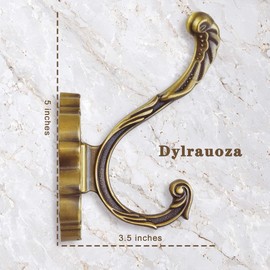 Dylrauoza Aluminum Antique Brass Coat Hooks Wall Mount - Heavy Duty Rustproof Decor for Hanging Jackets, Hats & Towels - Easy Install Kit for Bathroom, Bedroom & Entryway, 4pcs