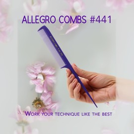 Allegro Combs 441. 8.5 In. Rat Tail Combs Pintail Braiding Or Parting Fine Teeth Rattail Hair Picks Combs Set For Hair Styling USA. 6 Pc. (PURPLE)