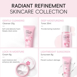 Skincare Kit Sakura Teen Girl Gift - Set Travel Size Toiletries 10-12 Teens Rabbit Headband (11PCS) Women's Facial 12PCS / 스킨케어 키트 사쿠라 틴 걸 선물 - 세트 여행용 사이즈 세면도구 10-12 청소년용 토끼 머리띠 (11PCS ) 여성용 페이셜 12PCS