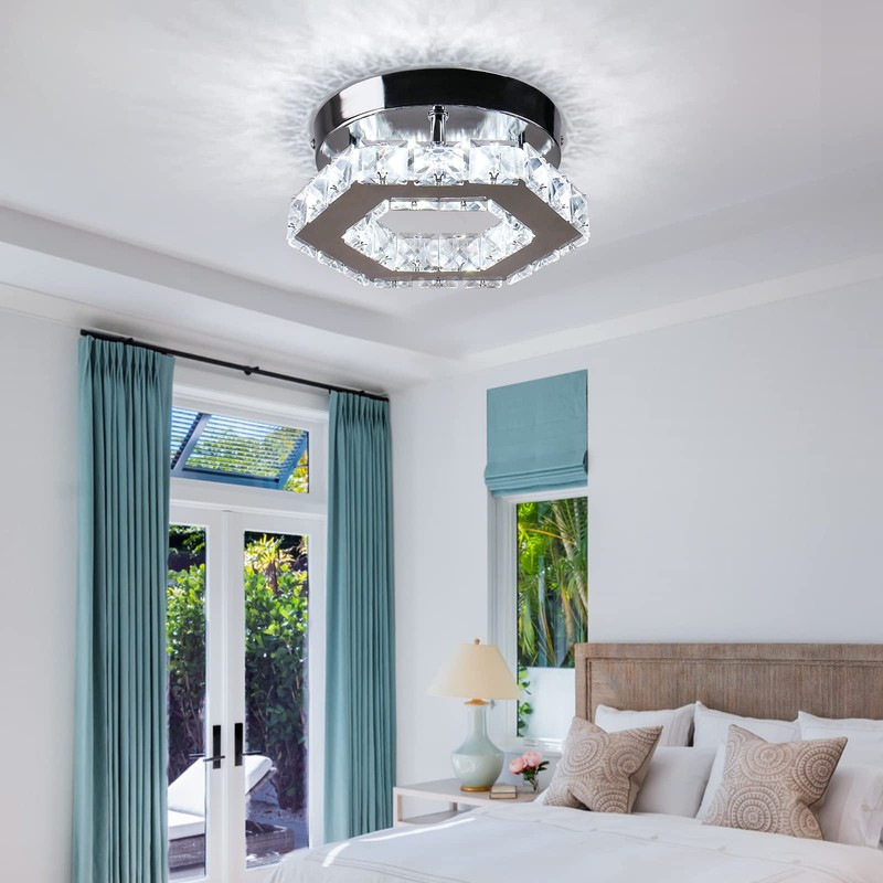 Cainjiazh Dimmable Crystal Chandelier Mini LED Flush Mount Ceiling Light