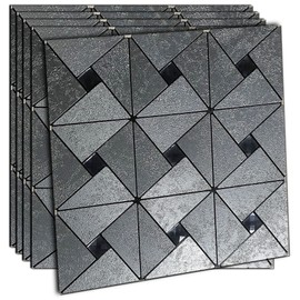 XUANINY 5-Sheet Peel and Stick Metal Backsplash Tiles, Self Adhesive Triangle Multicolor Aluminum Mosaic 3D Wall Sticker for Living Room Bedroom Decor (5 Sheets, Silver)