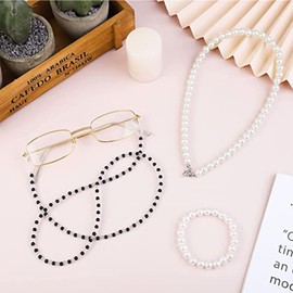 Old Lady Wig Costume Cosplay Set, Grandmother Wig Granny Eyeglass Chain Pearl Bead Necklace for Cosplay Dress Up Party