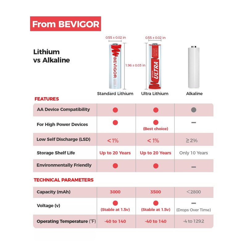 BEVIGOR Lithium AA Batteries, 120 Bulk Pack 1.5V 3000mAh High