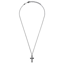 Breil Jewel TJ3638 Collection Tag and Cross Men's Necklace in Graphite Steel with Cubic Zirconia, Alloy Steel, Alloy Steel