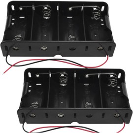 LUORNG - 2 soportes para batería tipo D de una sola celda, tamaño grande, 1 celda, 4 x 1,5 V, con cables, sin tapa, sin ranuras para interruptores, color negro