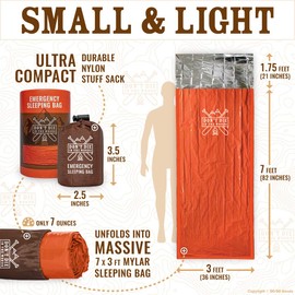 Don’t Die in The Woods - Survival Bivy - Emergency Sleeping Bag with Hood - Made with Extra-Thick Space Blanket Thermal Mylar - One of The 10 Essentials for Hiking, Camping, First Aid Kits (Orange)