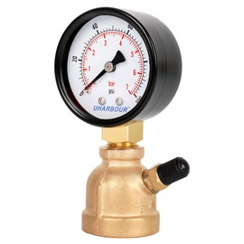 Uharbour Medidor de presión de gas de latón, montaje de latón forjado FNPT de 3/4 pulgadas con medidor de presión de aire de 100 psi y válvula de purga de aire, ampliamente para pruebas de presión en línea de gas doméstica