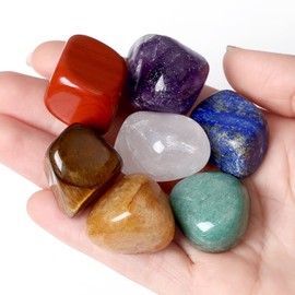 QINJIEJIE 7 Chakra Healing Crystals Bulk Set Tumbled Crystal Stones Polished Gem Reiki Vase Meditation Home Decor Valentine's Day Gifts for Women DIY 0.45 Lbs
