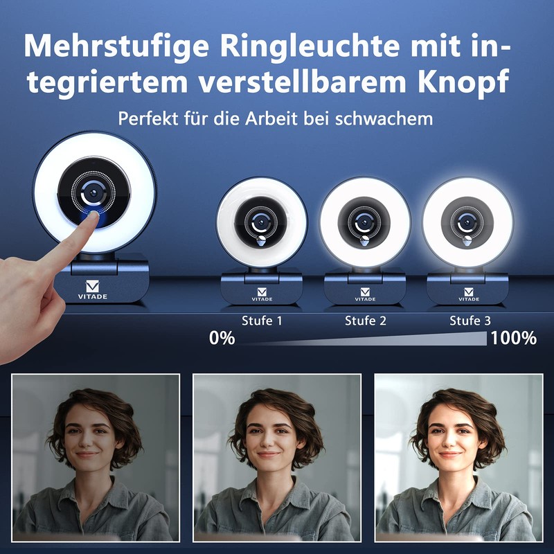VITADE 960A Pro Webcam with Light, Streaming Cam with Microphone,