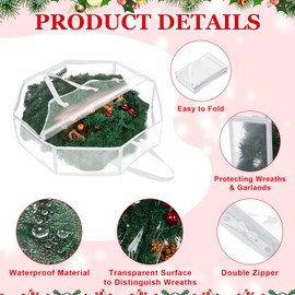 Windyun 4 Pcs Christmas Wreath Storage Bags 30 Inch Clear Xmas Bags Garland Holiday Wreath Box Octagon Wreath Protector with Handle Zippers for Xmas Holiday Seasonal Storage Wrapping(White)