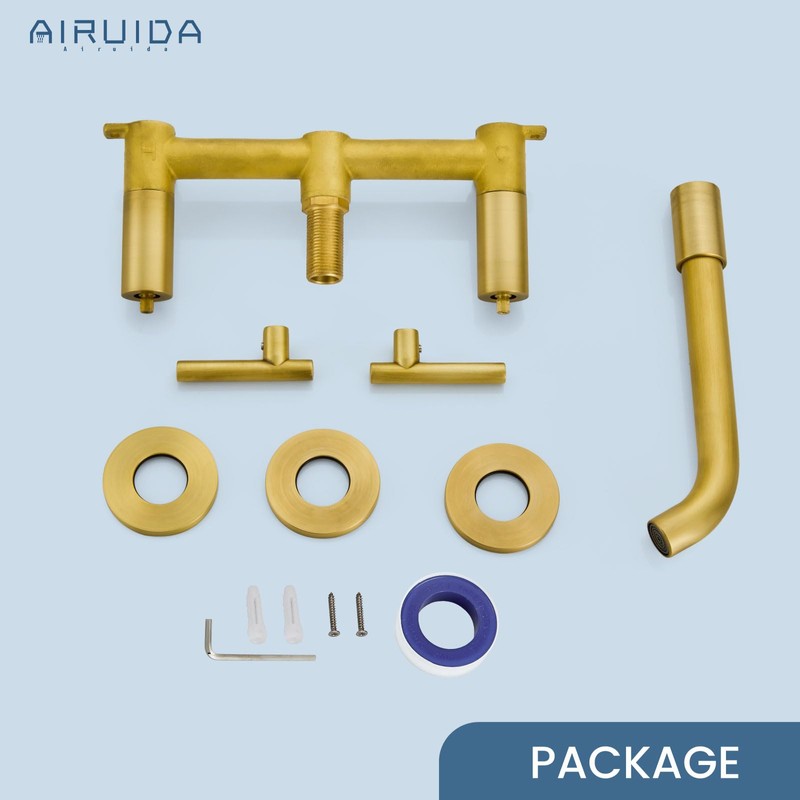 Airuida Wall Mounted Antique Brass 3 Hole Dual Handle Bathroom