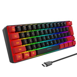 Snpurdiri 60% Wired Gaming Keyboard, Ultra-Compact RGB Backlit Small Gaming Keyboard for PC Computer Gamer (Red and Black)